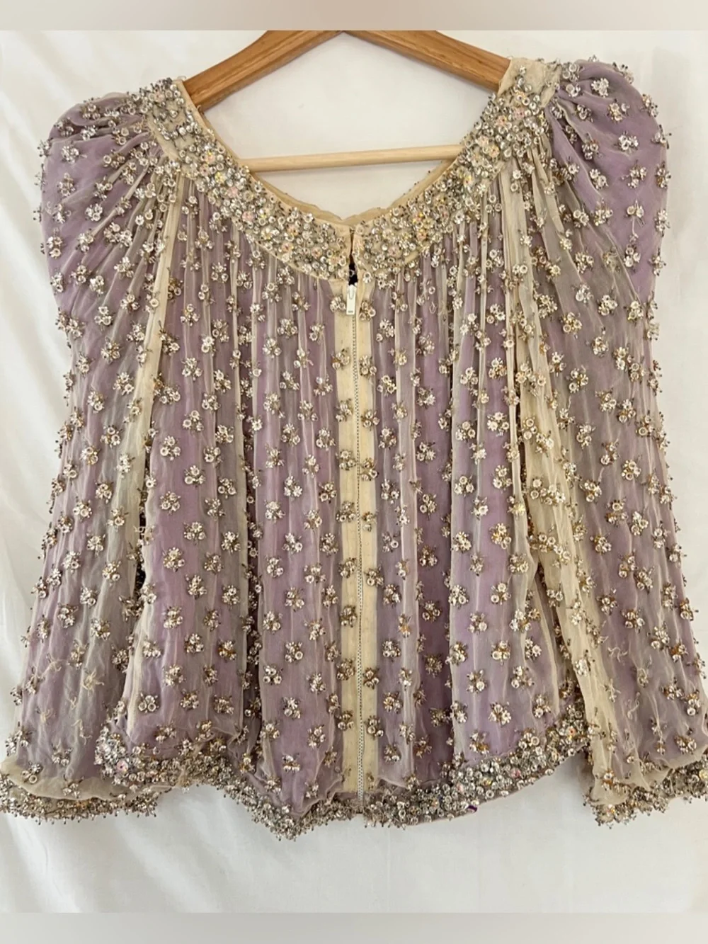 60s Couture Beaded Evening Top Heavy Crystal Embellishment Silk Cropped Italy S - Picture 2 of 13